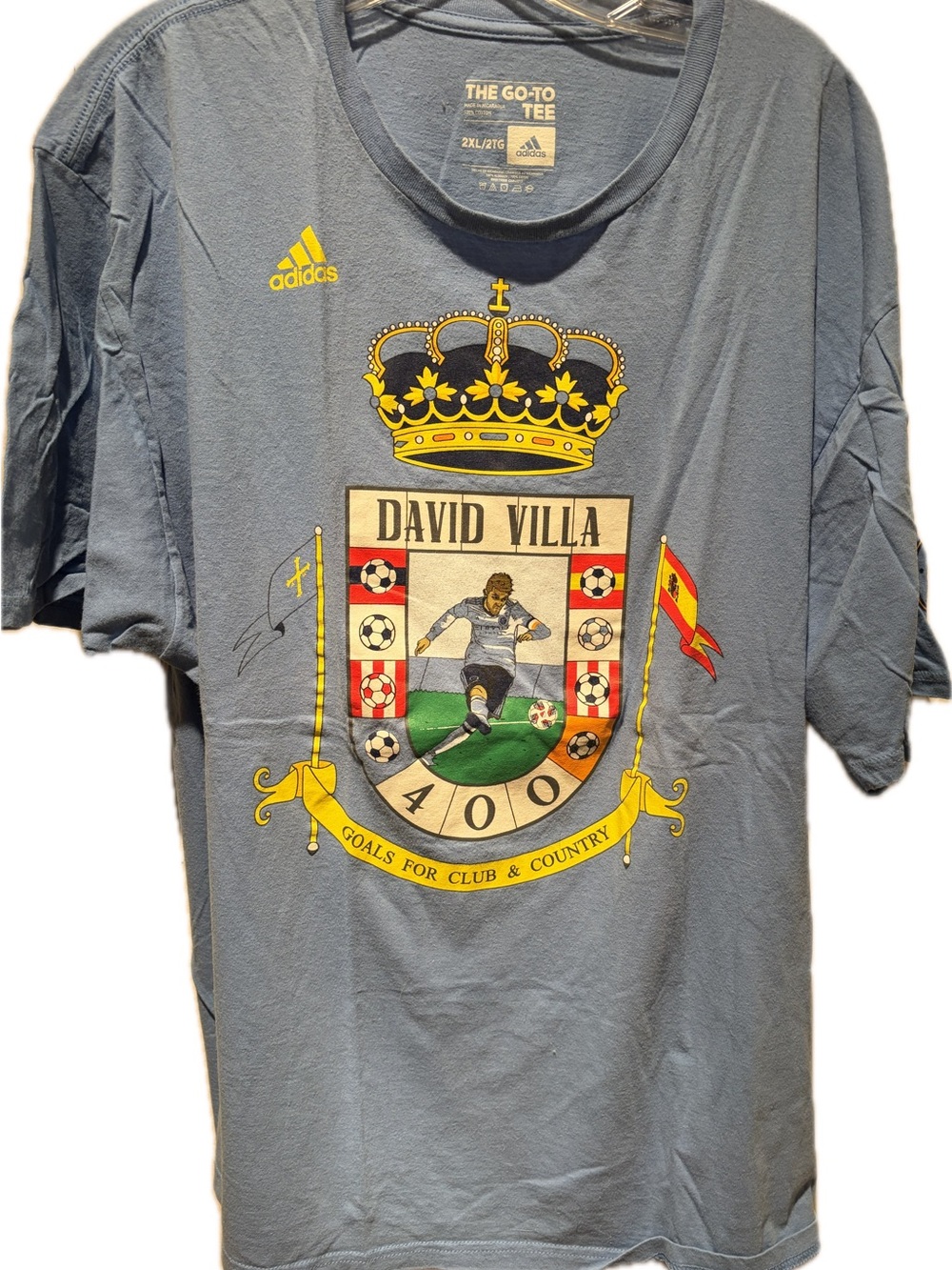 adidas Blue David Villa Crest Graphic Short Sleeve Shirt - NYCFC